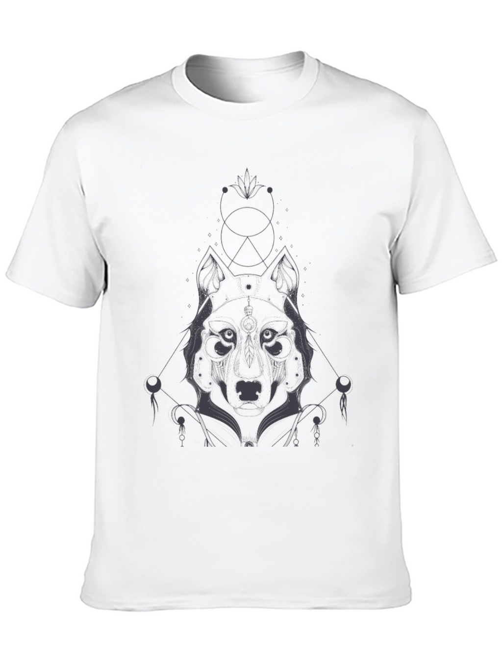 Geometric Wolf Graphic Tee - Black Cotton Blend Shirt