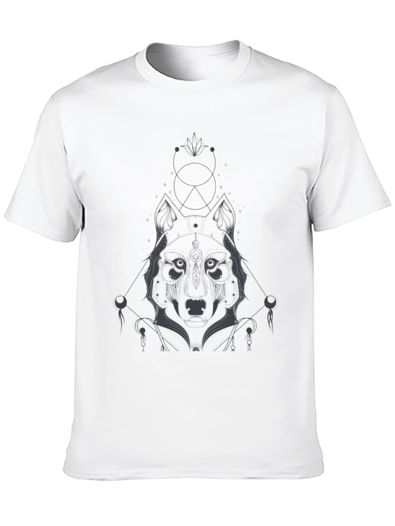 Geometric Wolf Graphic Tee - Black Cotton Blend Shirt