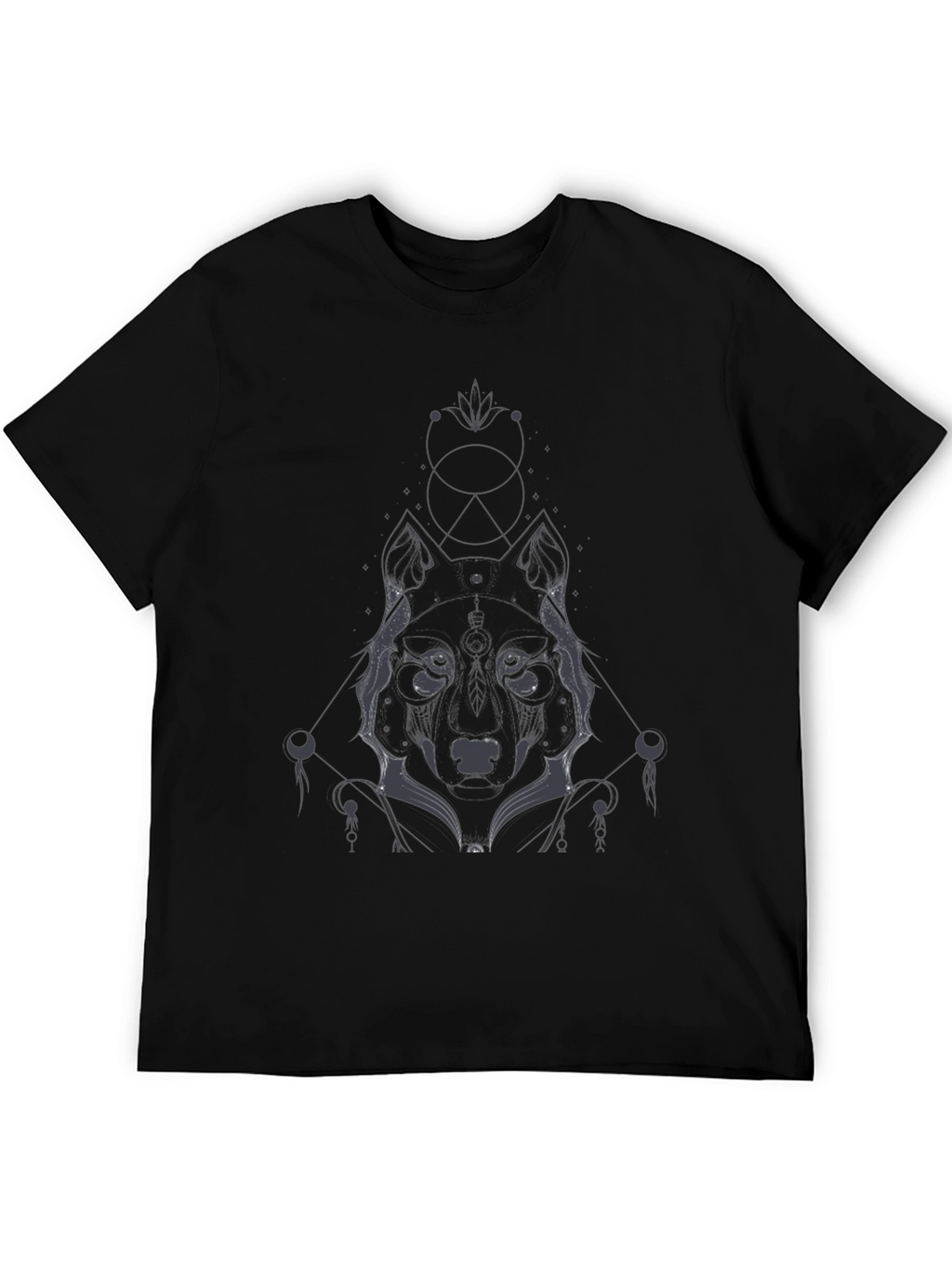Geometric Wolf Graphic Tee - Black Cotton Blend Shirt
