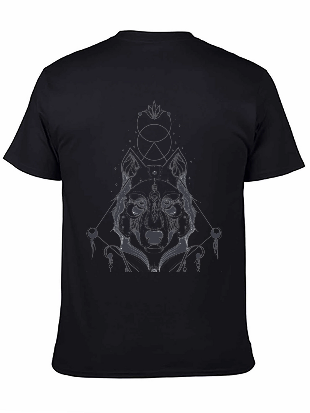Geometric Wolf Graphic Tee - Black Cotton Blend Shirt