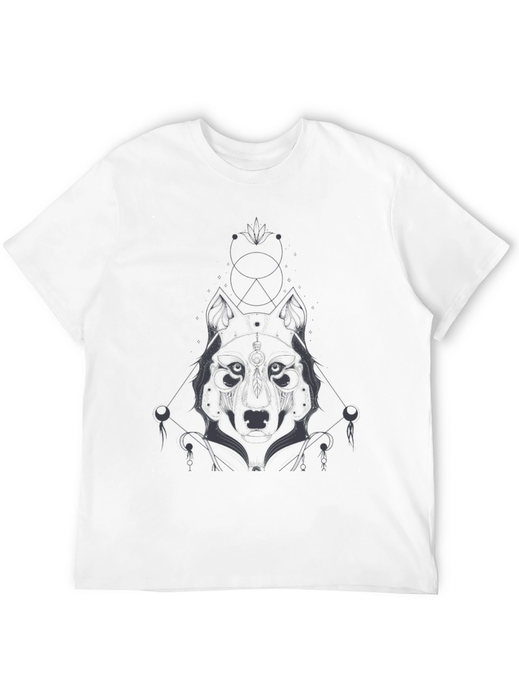 Geometric Wolf Graphic Tee - Black Cotton Blend Shirt