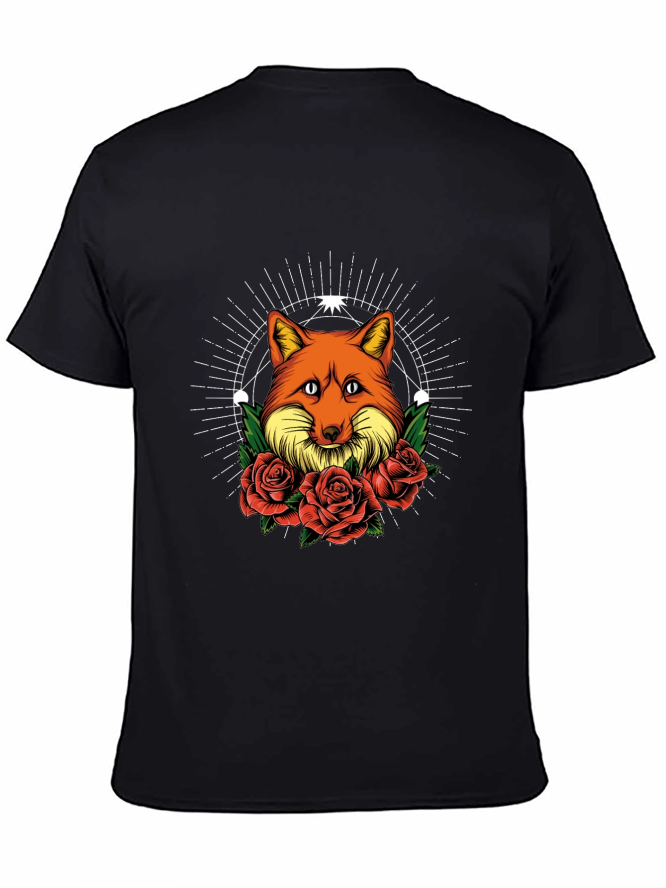 Fox & Roses Graphic Print Tee - Stylish Mens Black T-Shirt