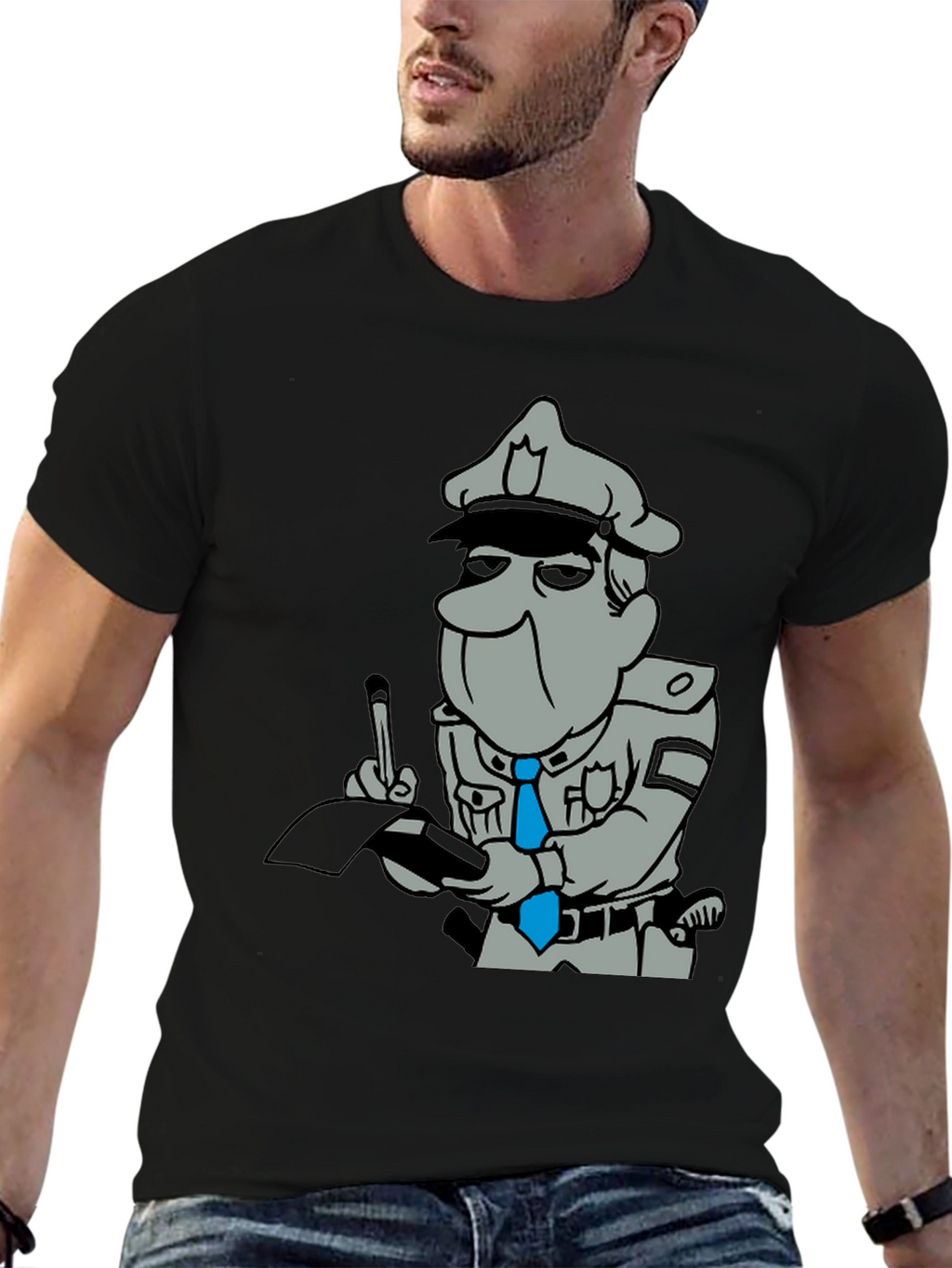 Cartoon Cop Black T-Shirt