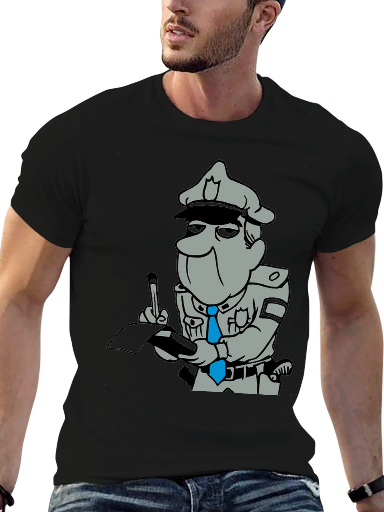Cartoon Cop Black T-Shirt