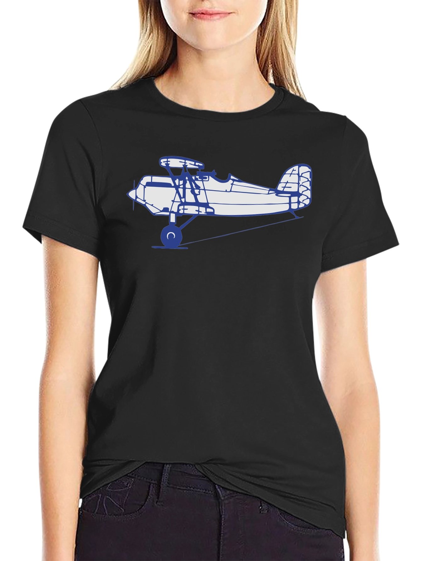 Vintage Biplane Graphic Tee - Black