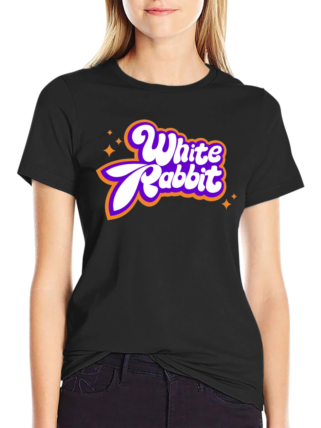 White Rabbit Retro Graphic Tee - Black Cotton Blend