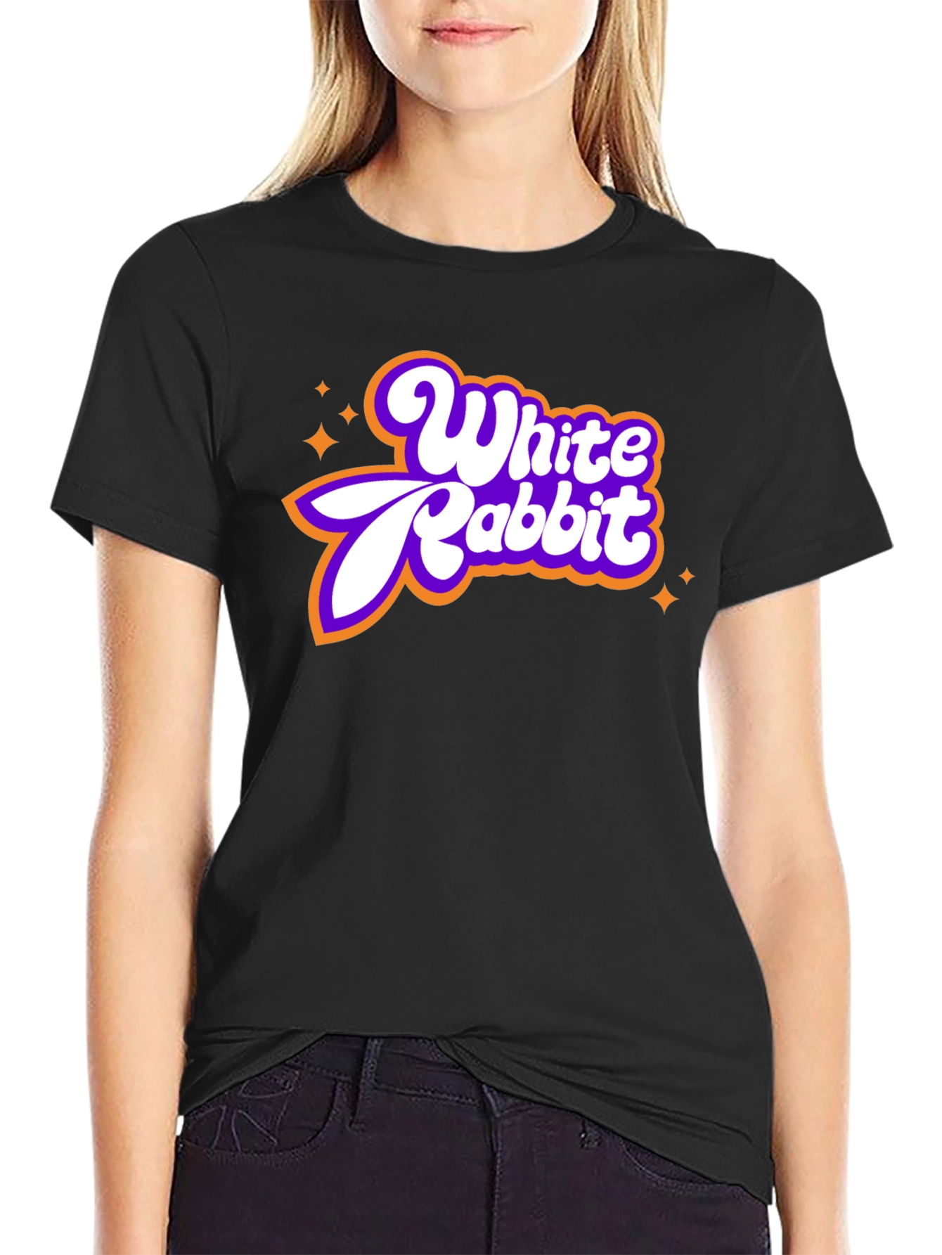 White Rabbit Retro Graphic Tee - Black Cotton Blend