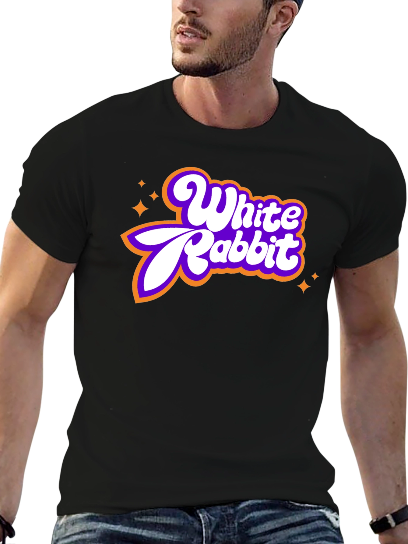 White Rabbit Retro Graphic Tee - Black Cotton Blend