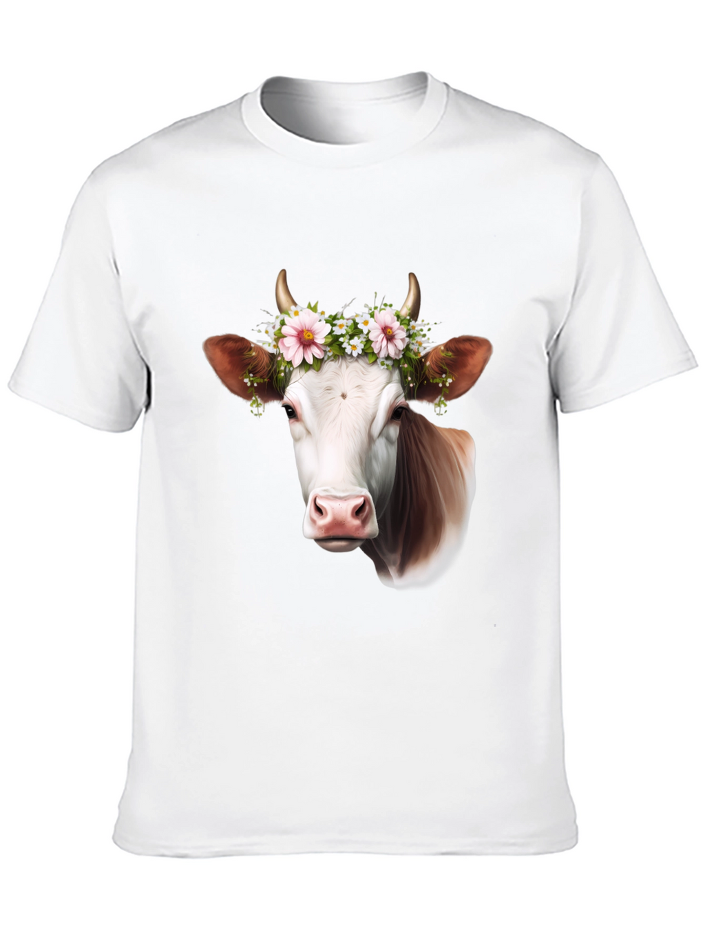 Cow with Flower Crown Graphic T-Shirt