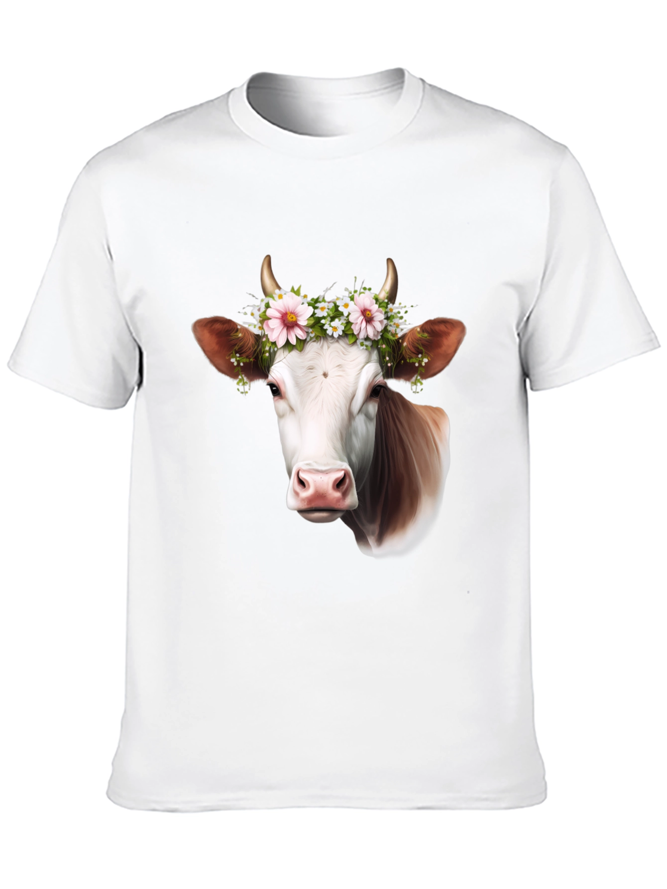 Cow with Flower Crown Graphic T-Shirt