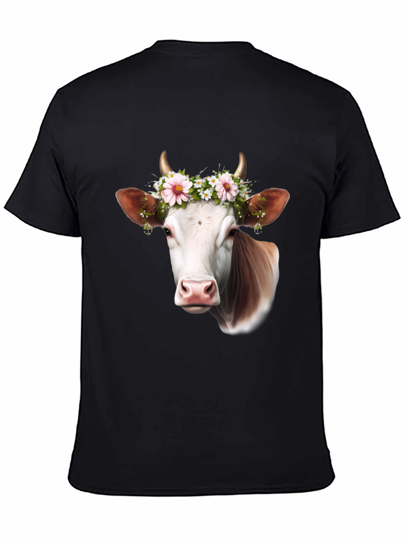 Cow with Flower Crown Graphic T-Shirt