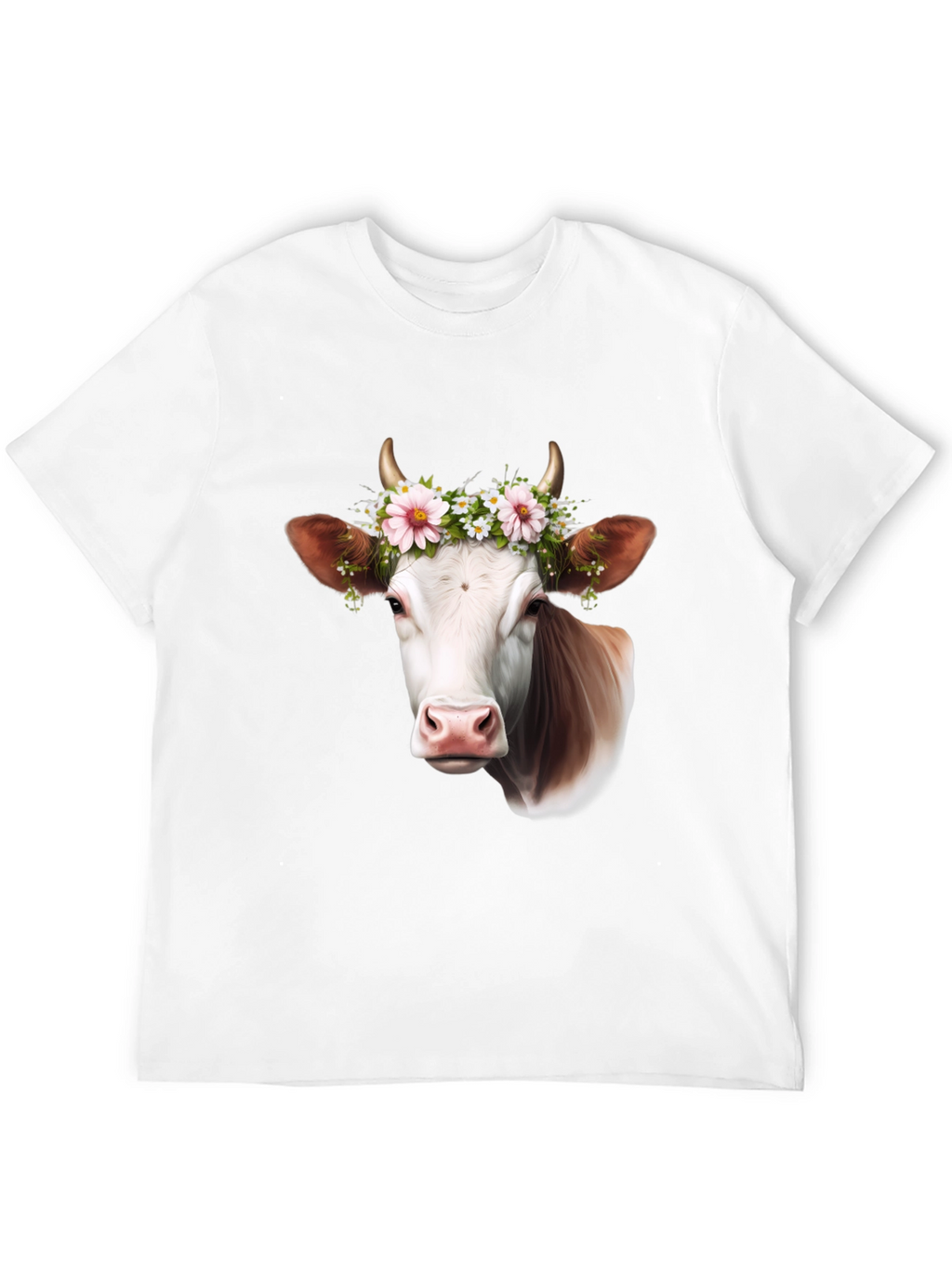 Cow with Flower Crown Graphic T-Shirt