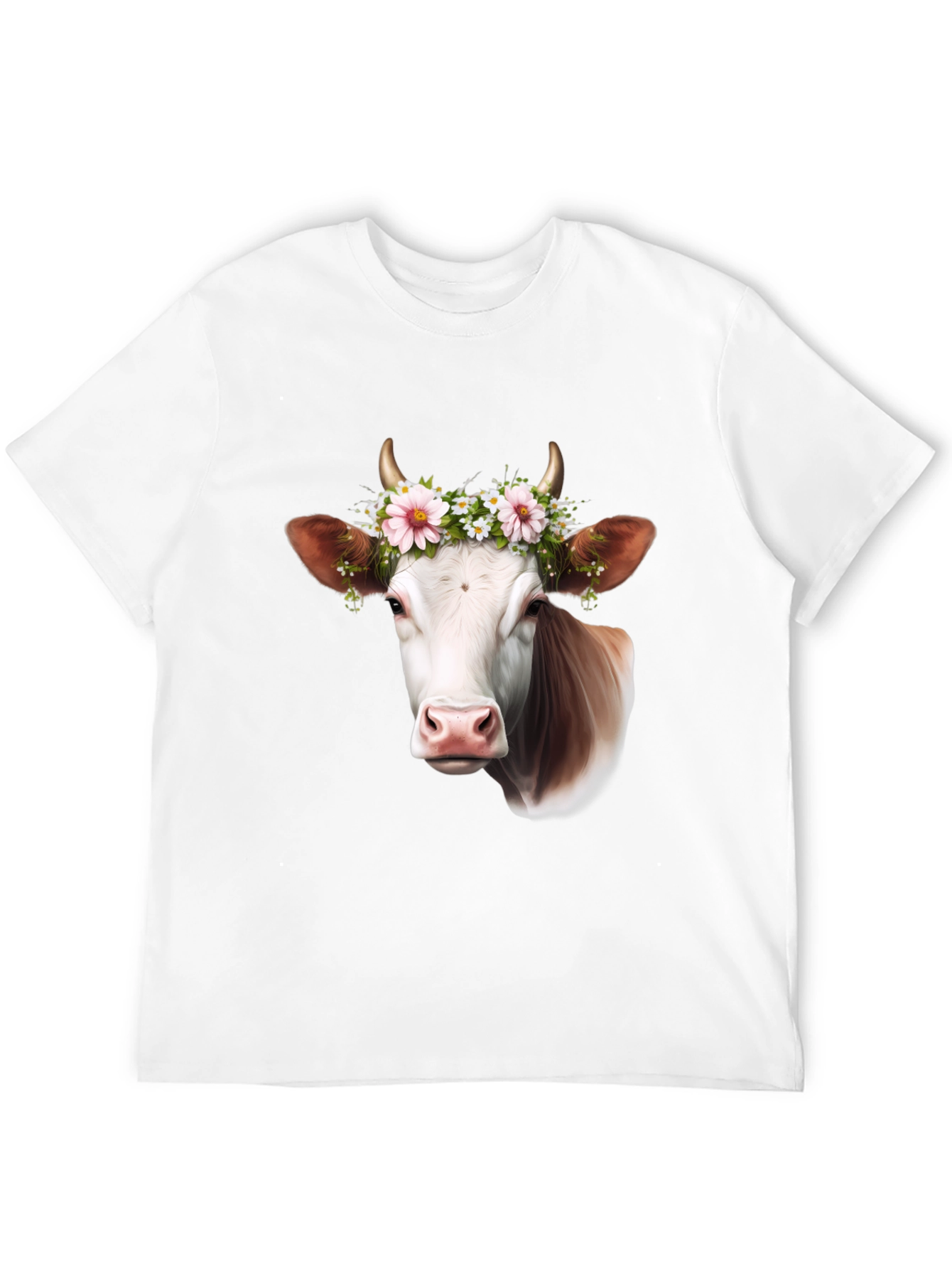 Cow with Flower Crown Graphic T-Shirt