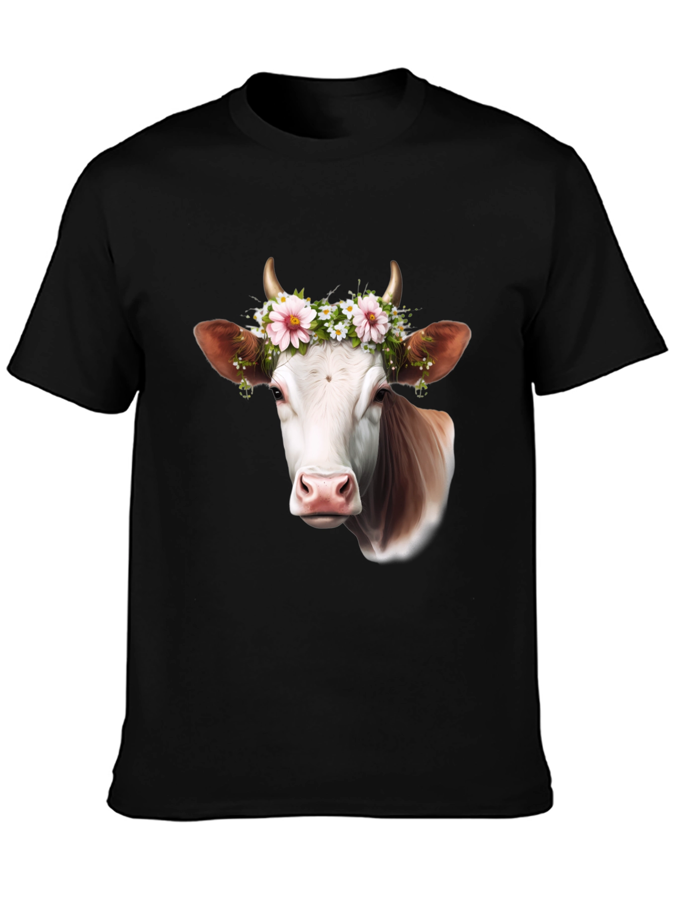 Cow with Flower Crown Graphic T-Shirt