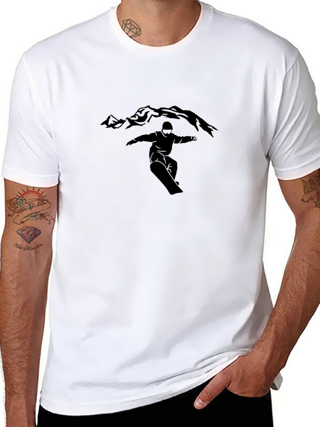 Mens Black Snowboarding Graphic Tee