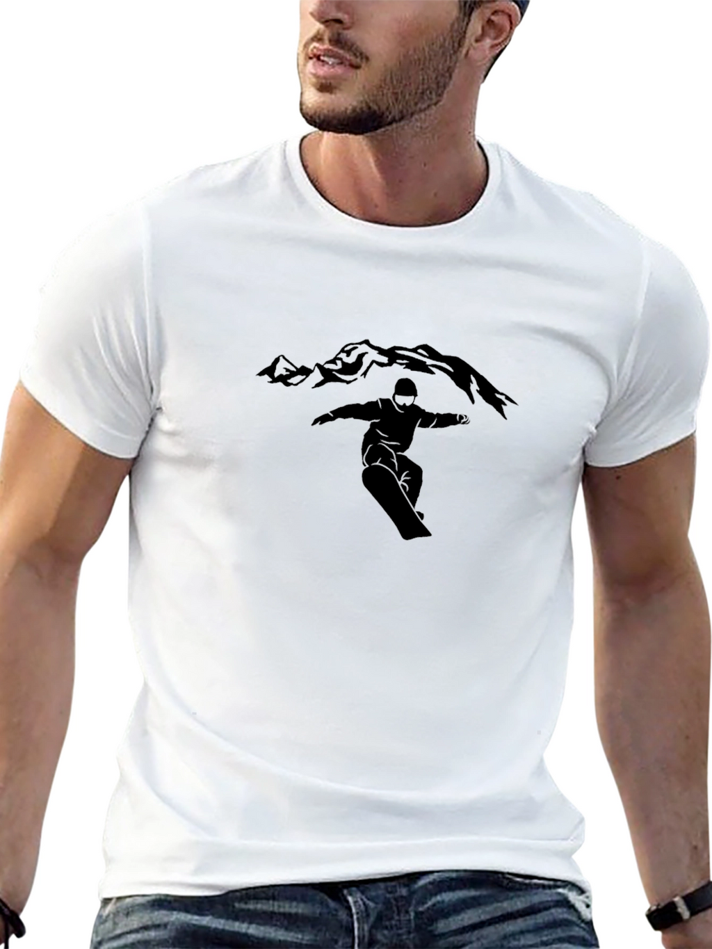 Mens Black Snowboarding Graphic Tee
