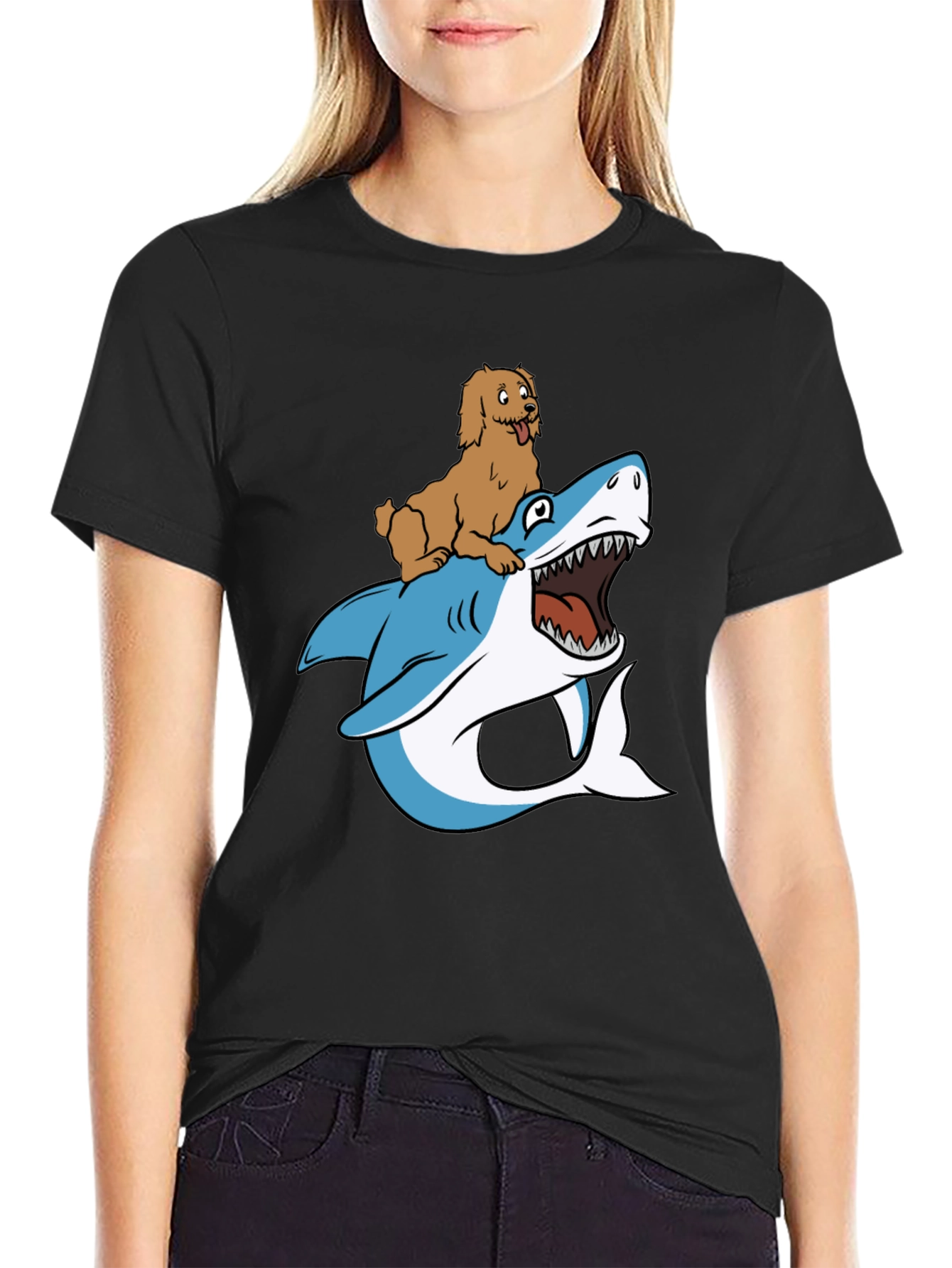 Dog Riding Shark T-Shirt - Funny Graphic Tee
