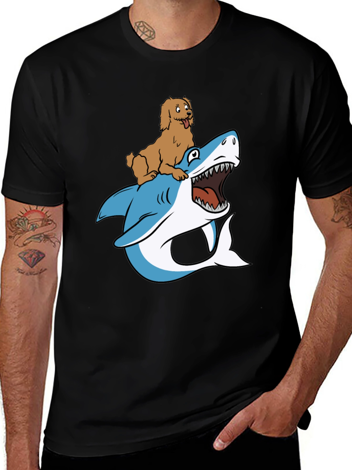 Dog Riding Shark T-Shirt - Funny Graphic Tee