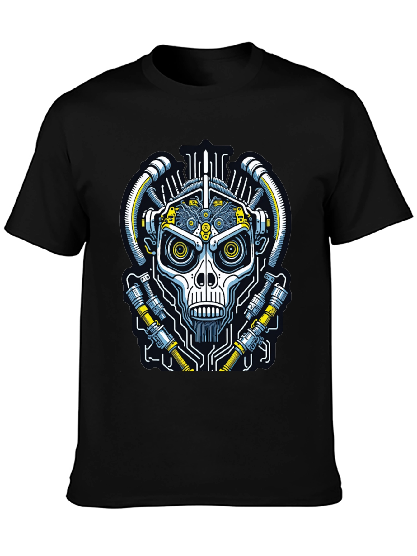Cyberpunk Skull Graphic Tee - Black Cotton T-Shirt