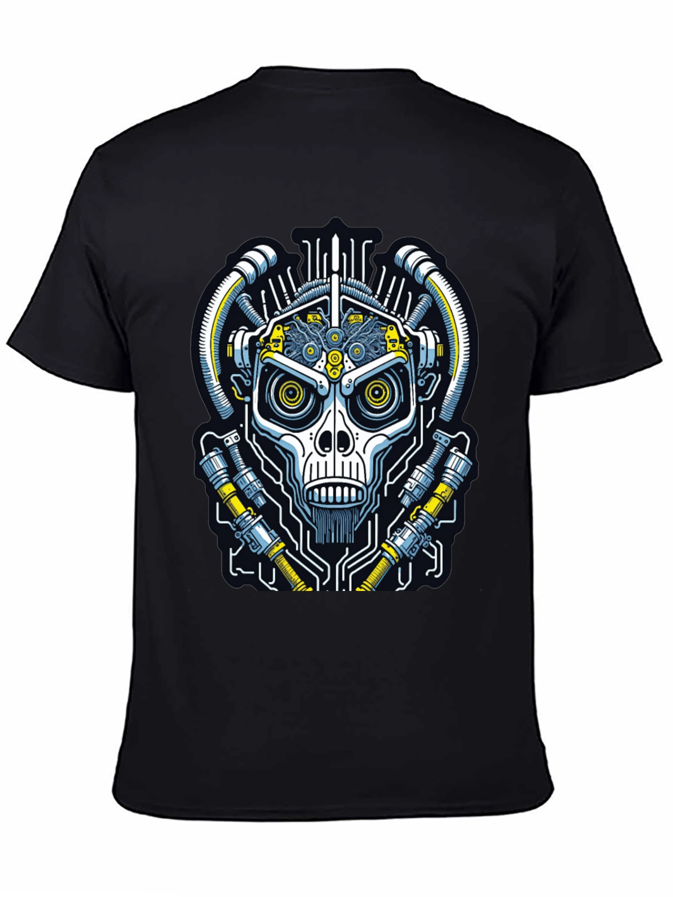 Cyberpunk Skull Graphic Tee - Black Cotton T-Shirt