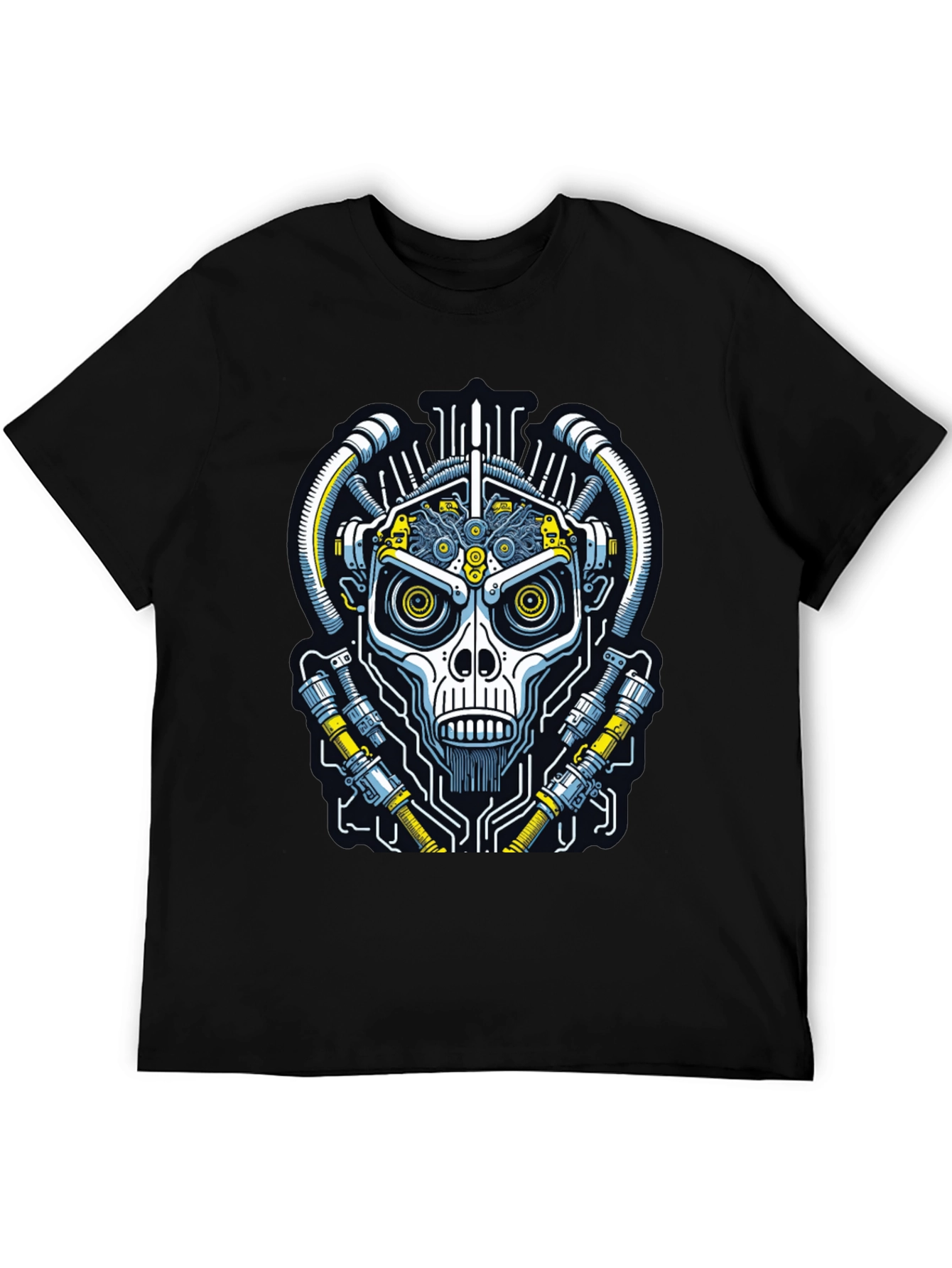 Cyberpunk Skull Graphic Tee - Black Cotton T-Shirt