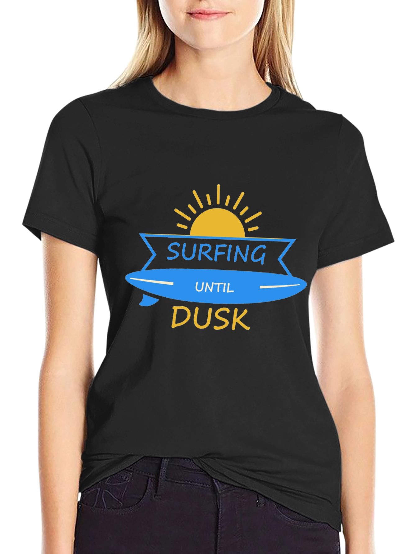 Surfing Until Dusk Graphic T-Shirt - Black