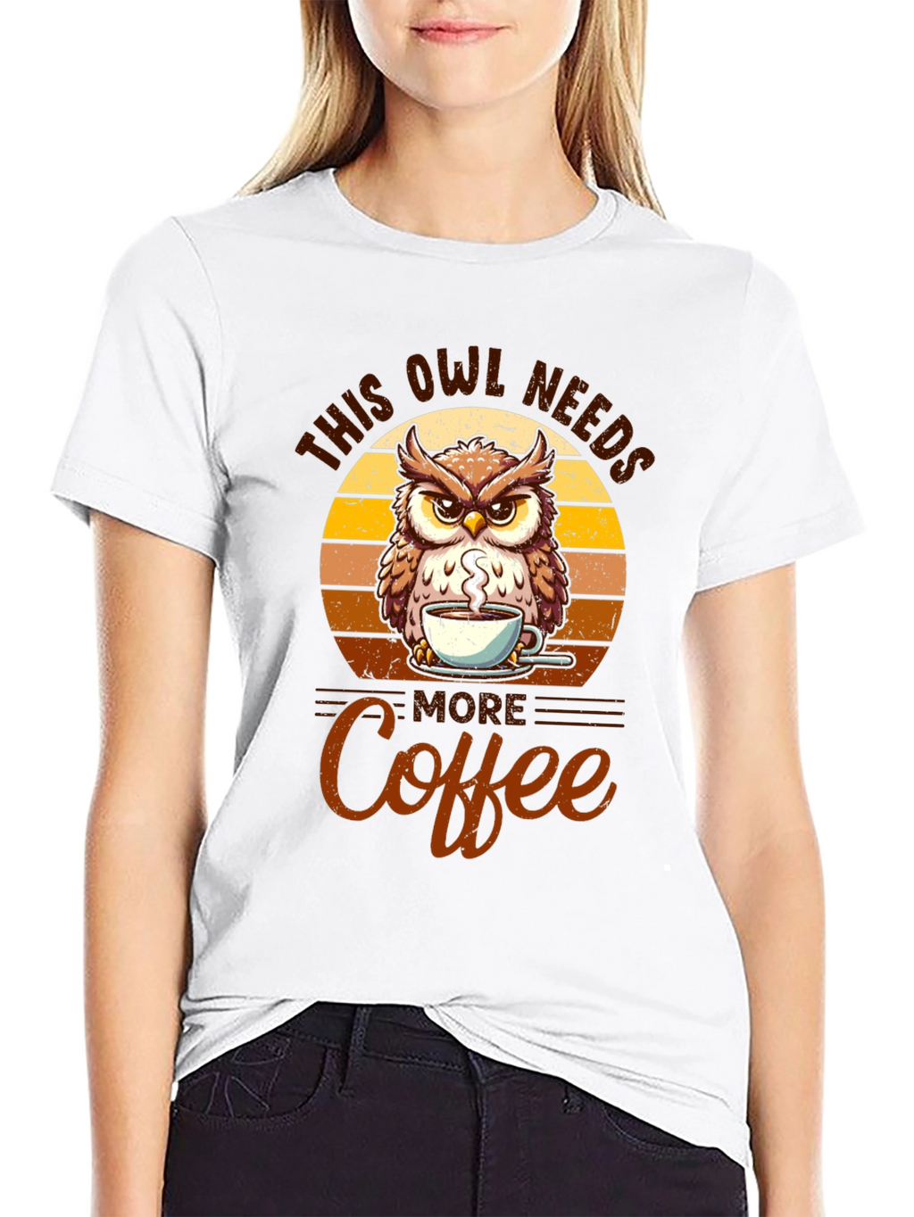 Owl Needs More Coffee Black T-Shirt