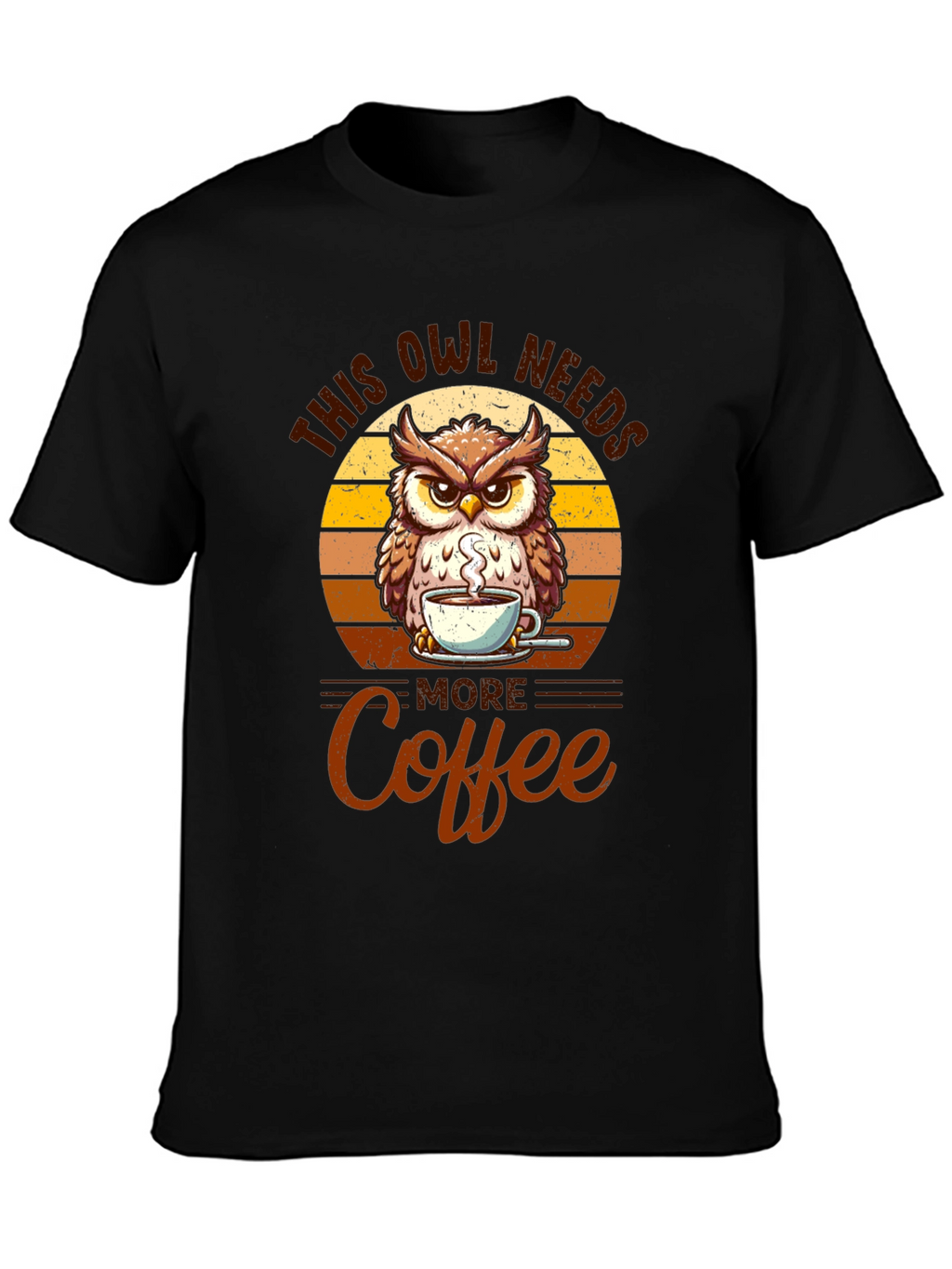 Owl Needs More Coffee Black T-Shirt