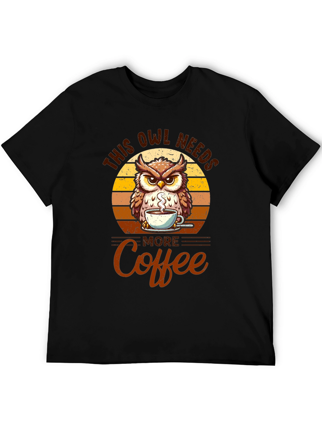 Owl Needs More Coffee Black T-Shirt