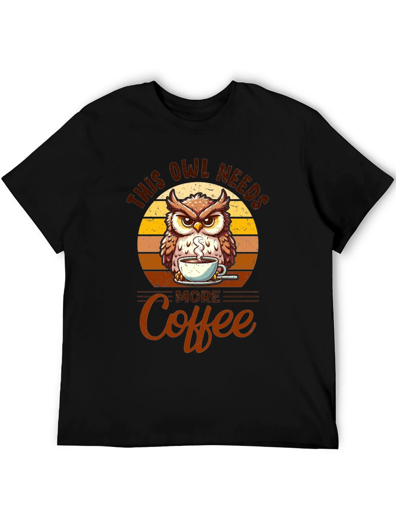 Owl Needs More Coffee Black T-Shirt