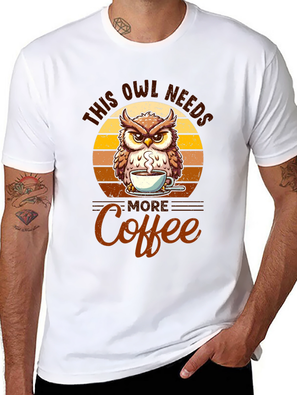 Owl Needs More Coffee Black T-Shirt