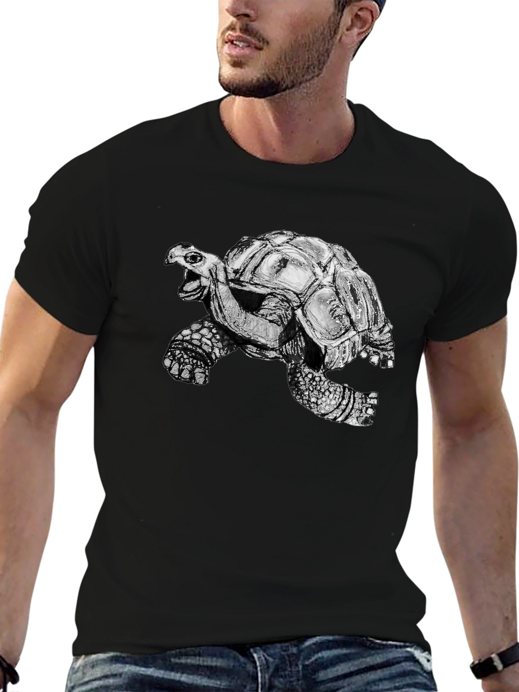 Turtle Graphic Tee - Black Cotton T-Shirt