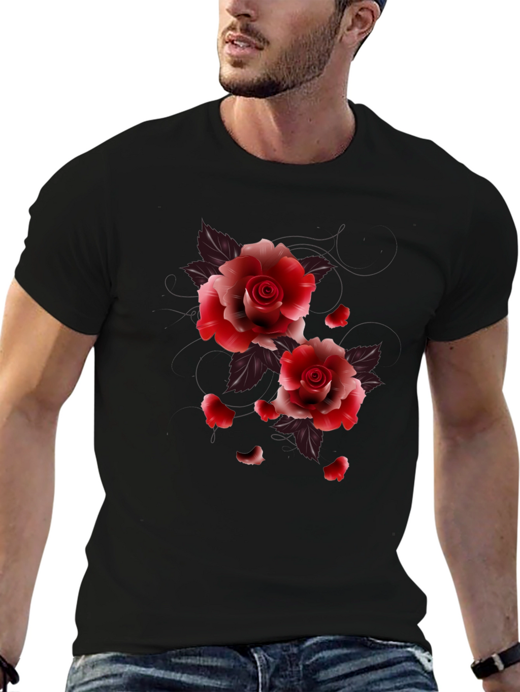 Black Floral Roses Graphic Tee
