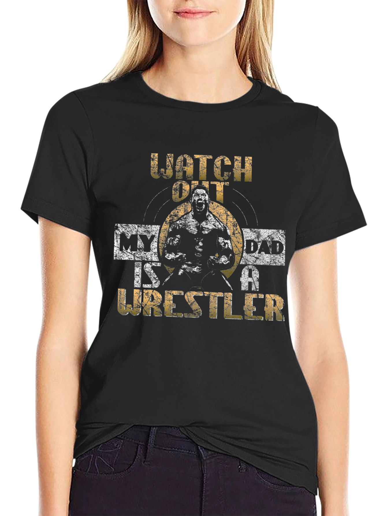 Watch Out My Dad is a Wrestler - Mens Black T-Shirt