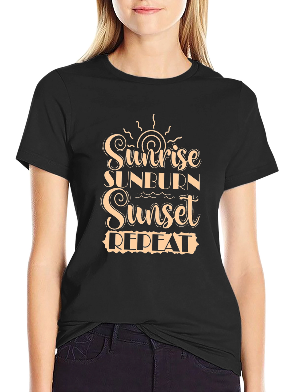 Sunrise Sunburn Sunset Repeat Black T-Shirt