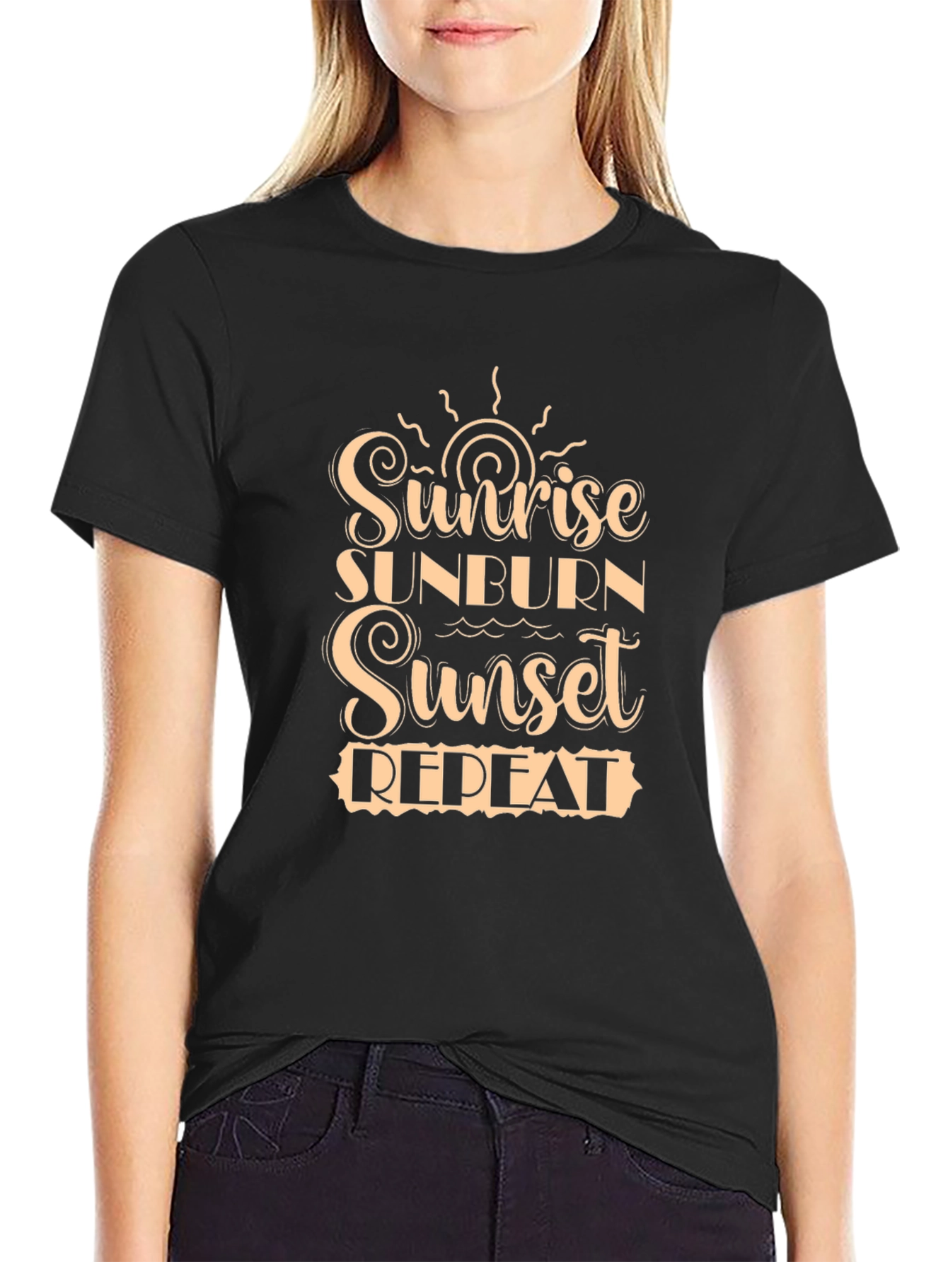 Sunrise Sunburn Sunset Repeat Black T-Shirt