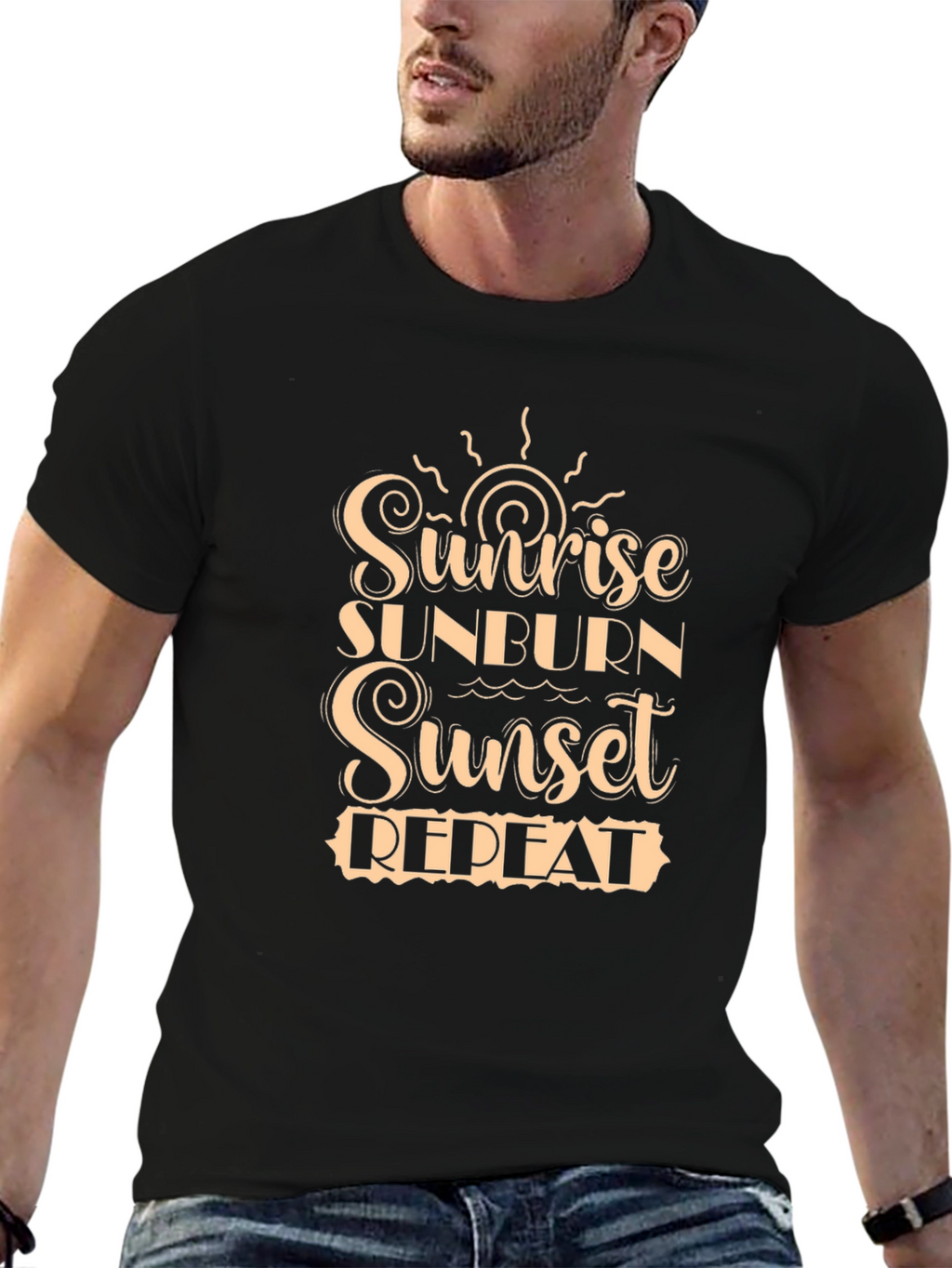 Sunrise Sunburn Sunset Repeat Black T-Shirt