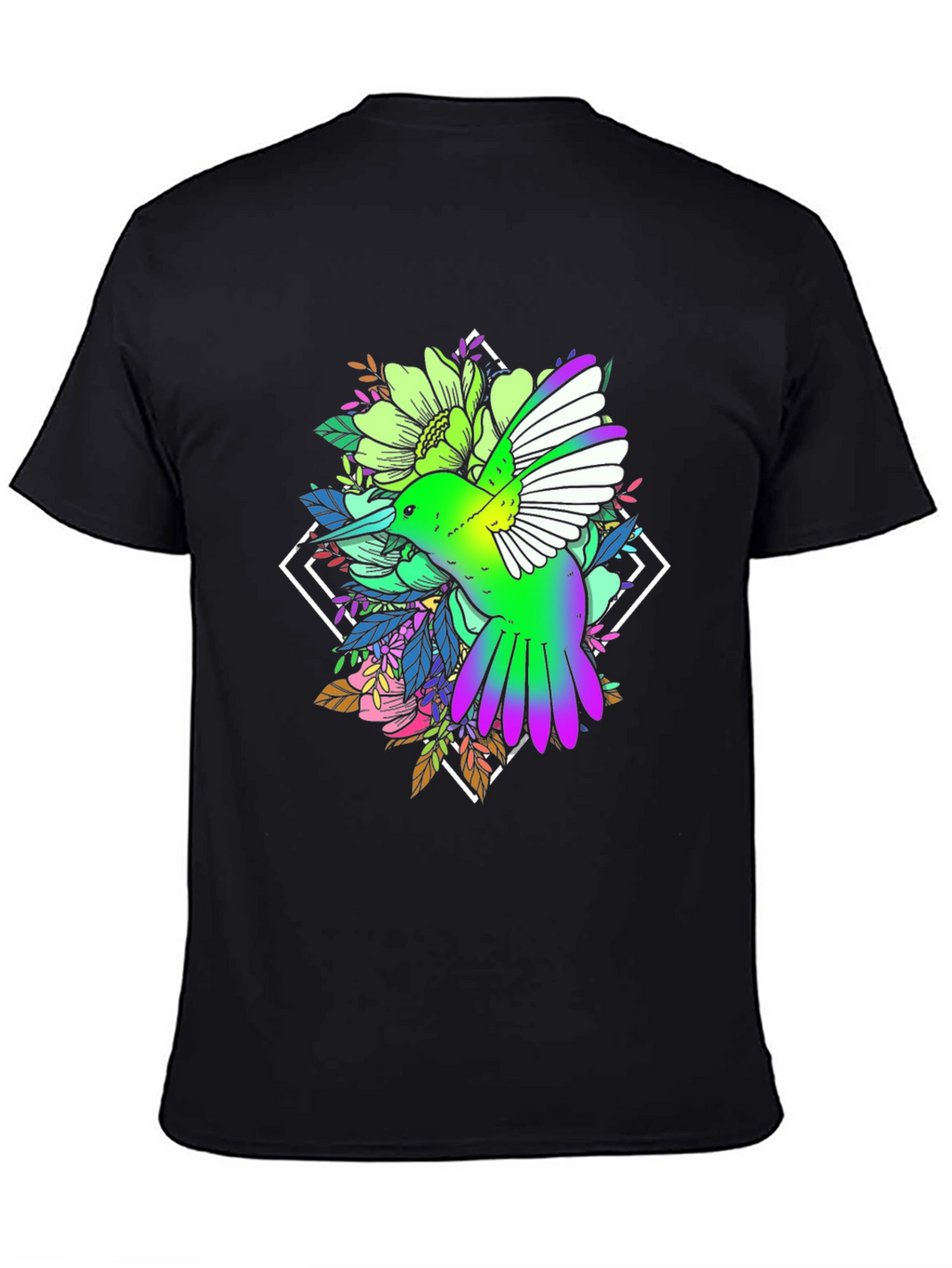 Hummingbird Floral Print Black Tee