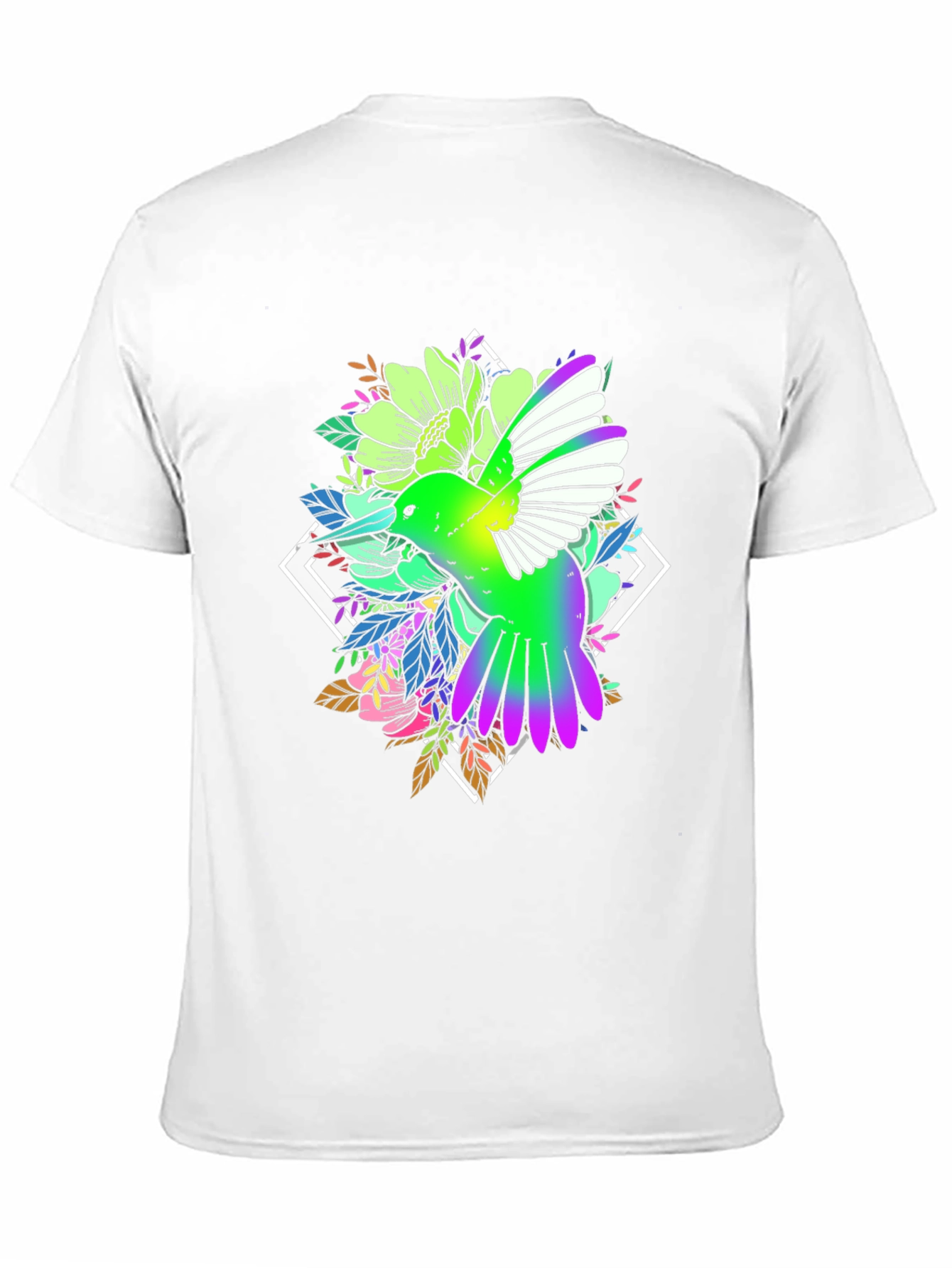 Hummingbird Floral Print Black Tee