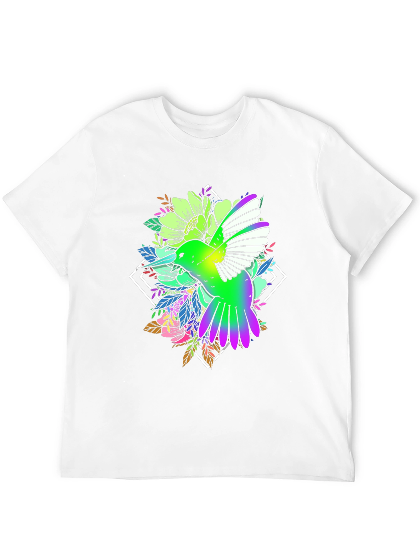 Hummingbird Floral Print Black Tee
