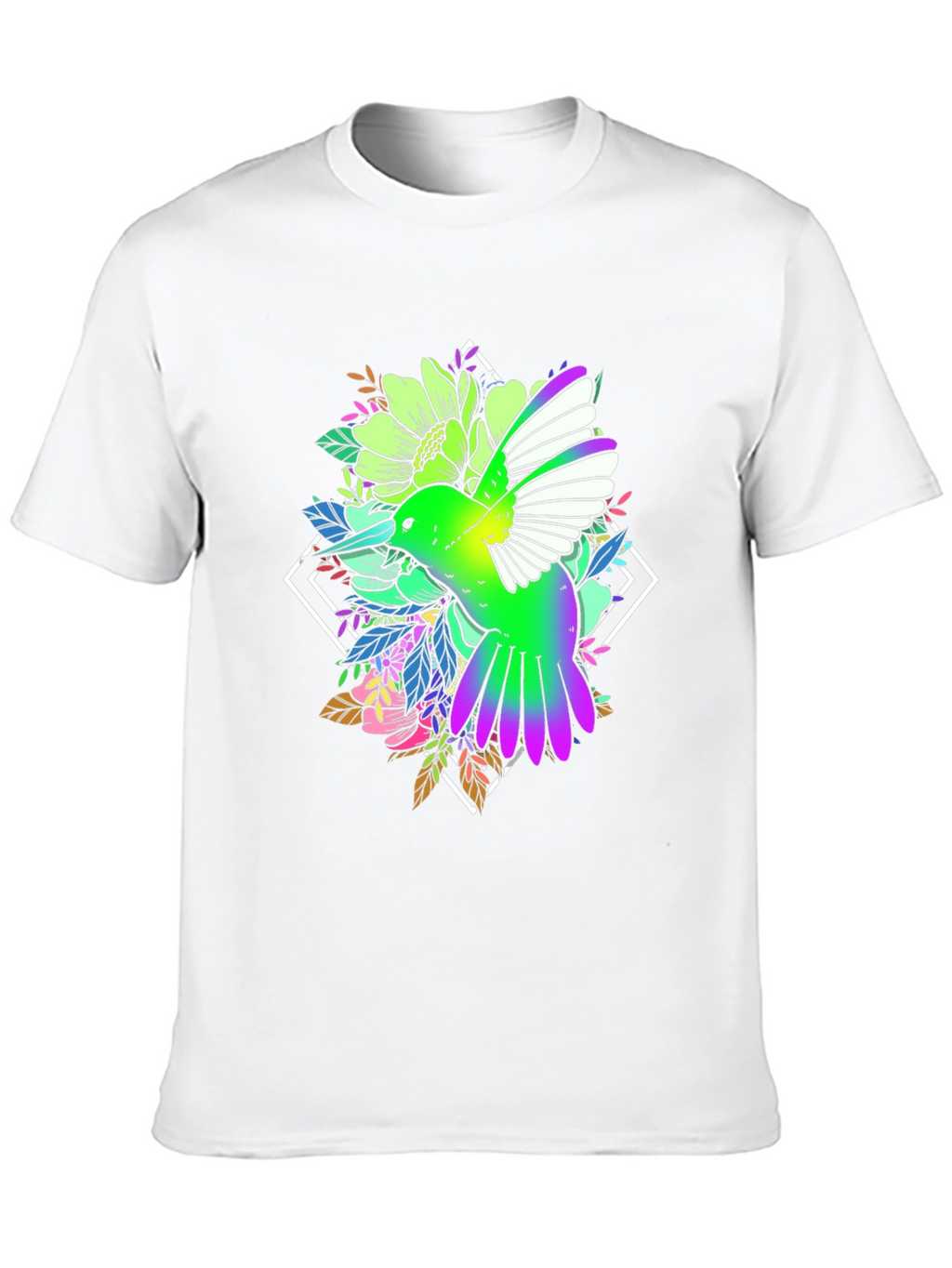 Hummingbird Floral Print Black Tee