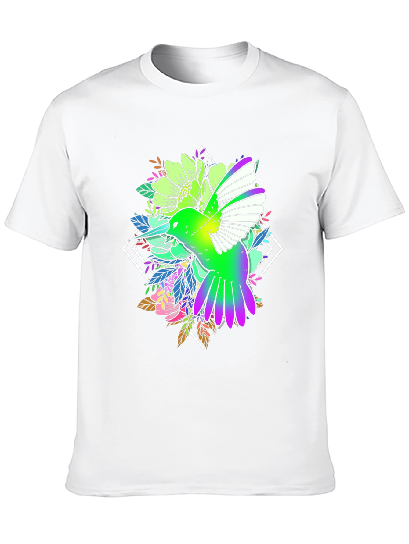 Hummingbird Floral Print Black Tee