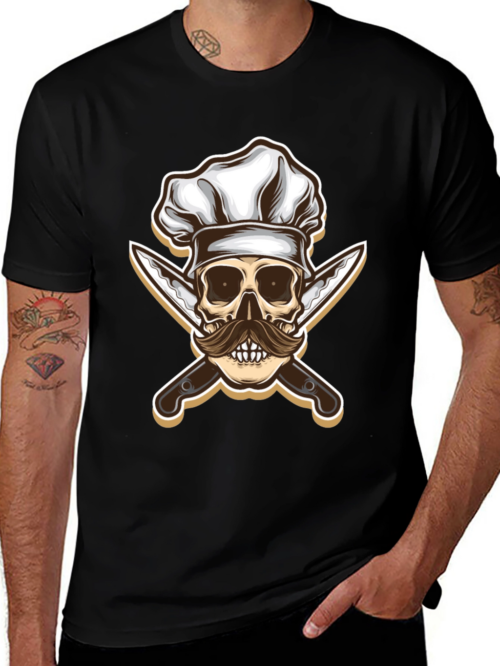 Chef Skull & Knives Graphic T-Shirt - Black