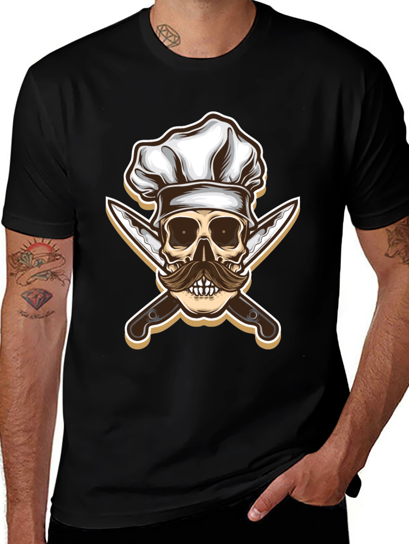Chef Skull & Knives Graphic T-Shirt - Black