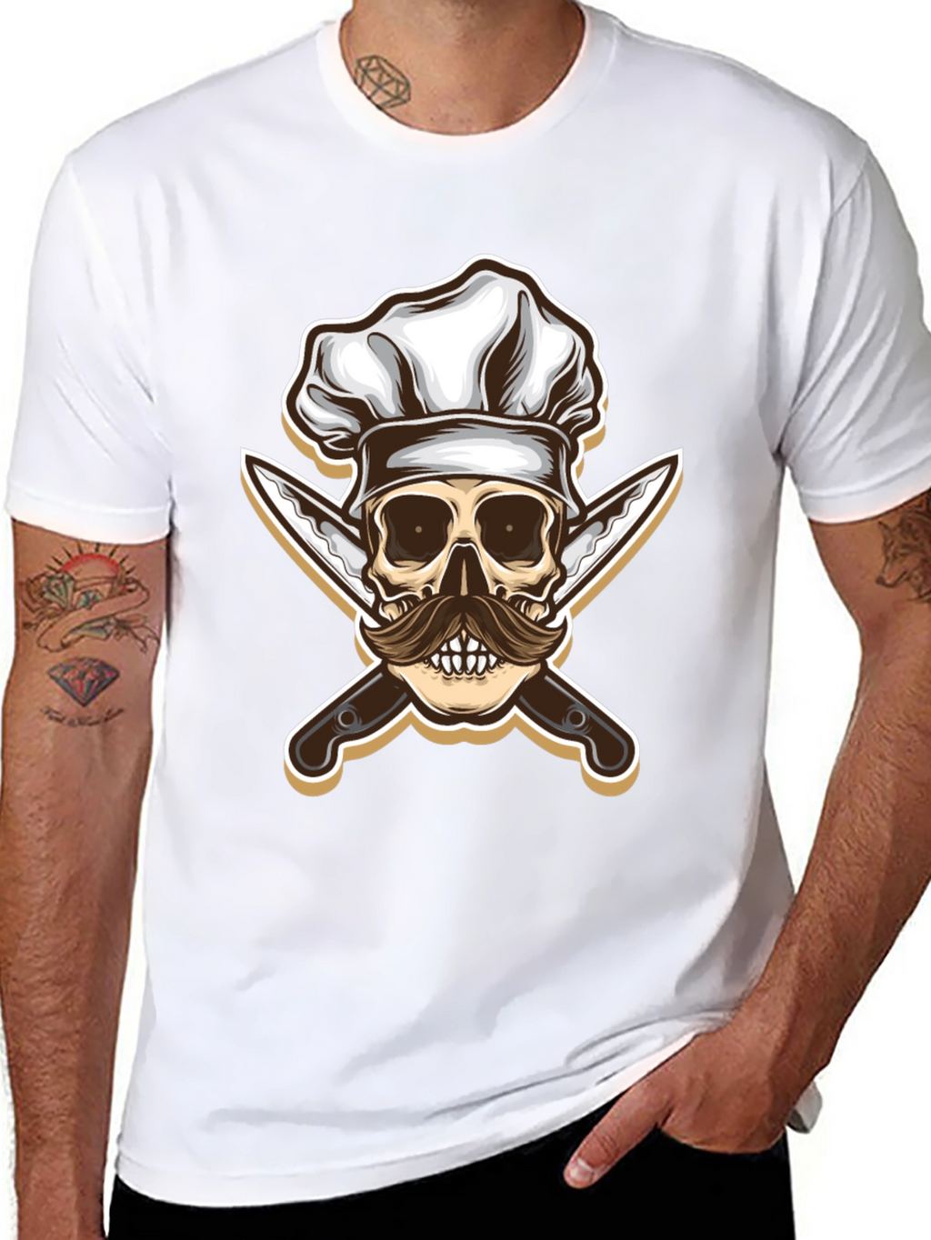 Chef Skull & Knives Graphic T-Shirt - Black
