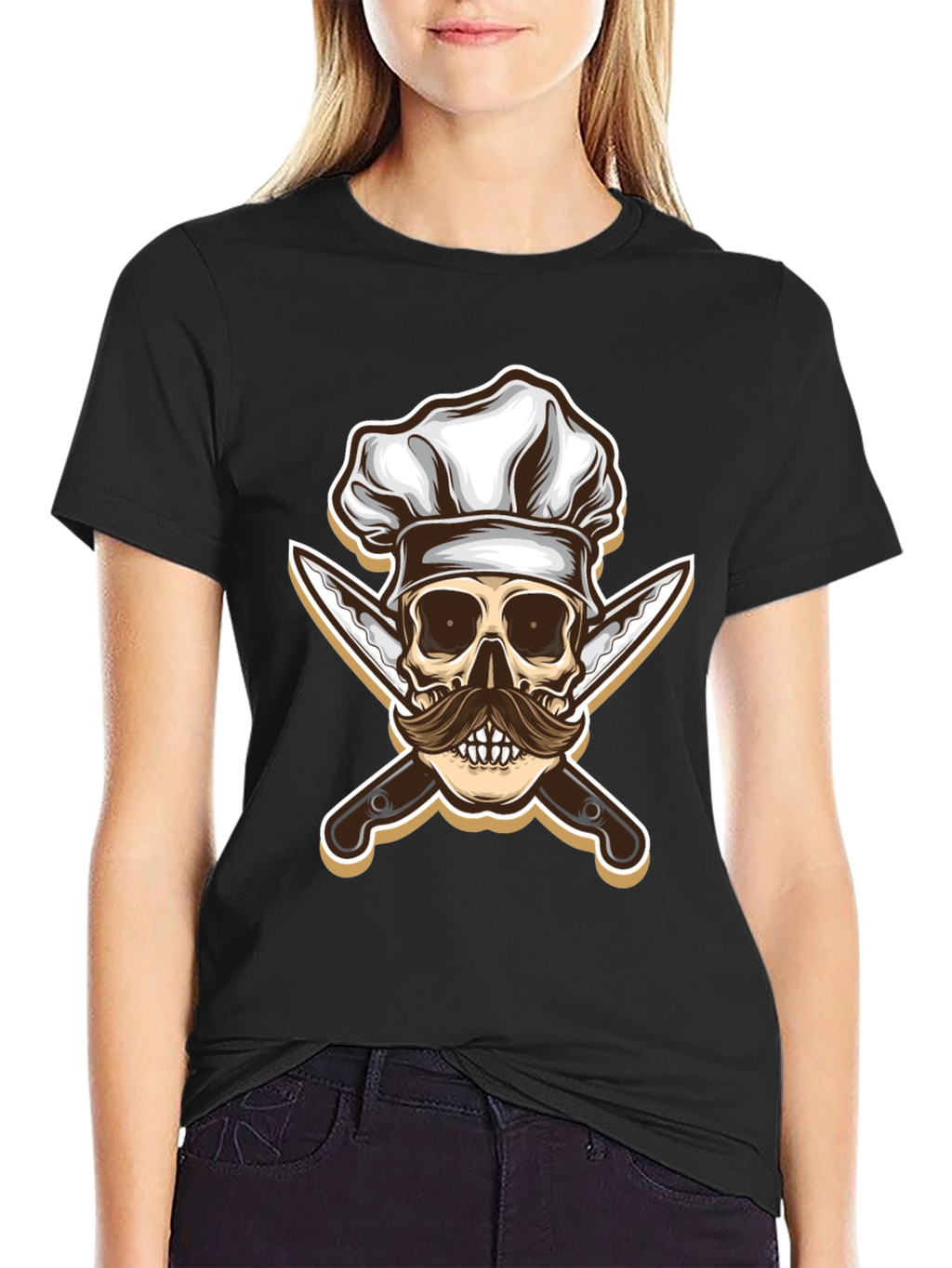Chef Skull & Knives Graphic T-Shirt - Black
