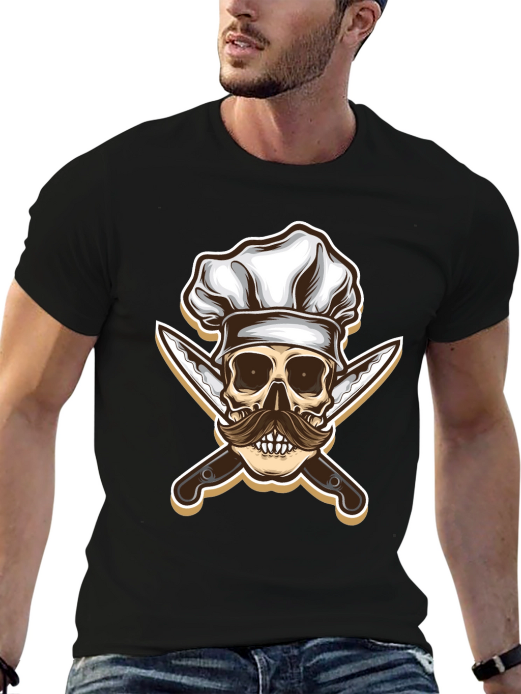 Chef Skull & Knives Graphic T-Shirt - Black