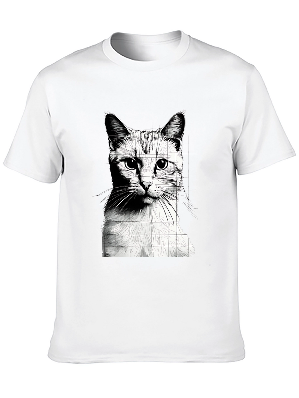 Cat Grid Graphic Tee - Stylish Black T-Shirt