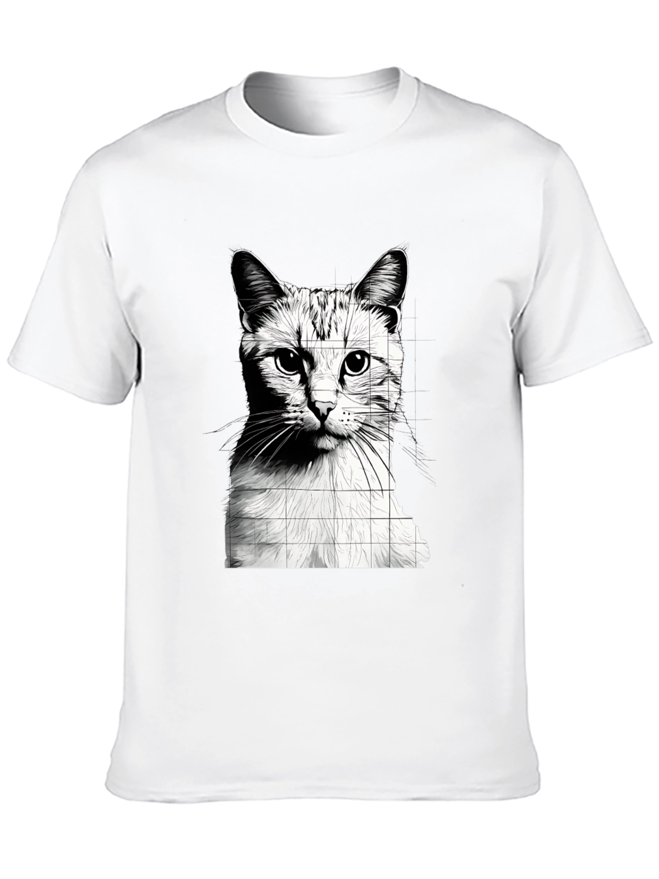 Cat Grid Graphic Tee - Stylish Black T-Shirt