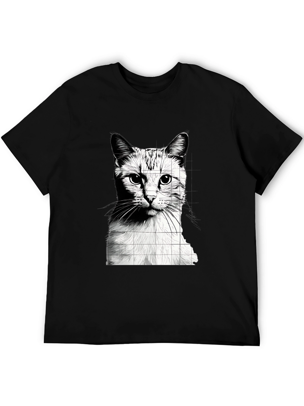 Cat Grid Graphic Tee - Stylish Black T-Shirt